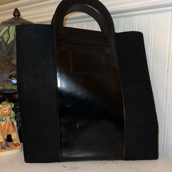Kate Spade Saturday wool felt black patent leather tote 14” x 14” - Picture 4 of 6